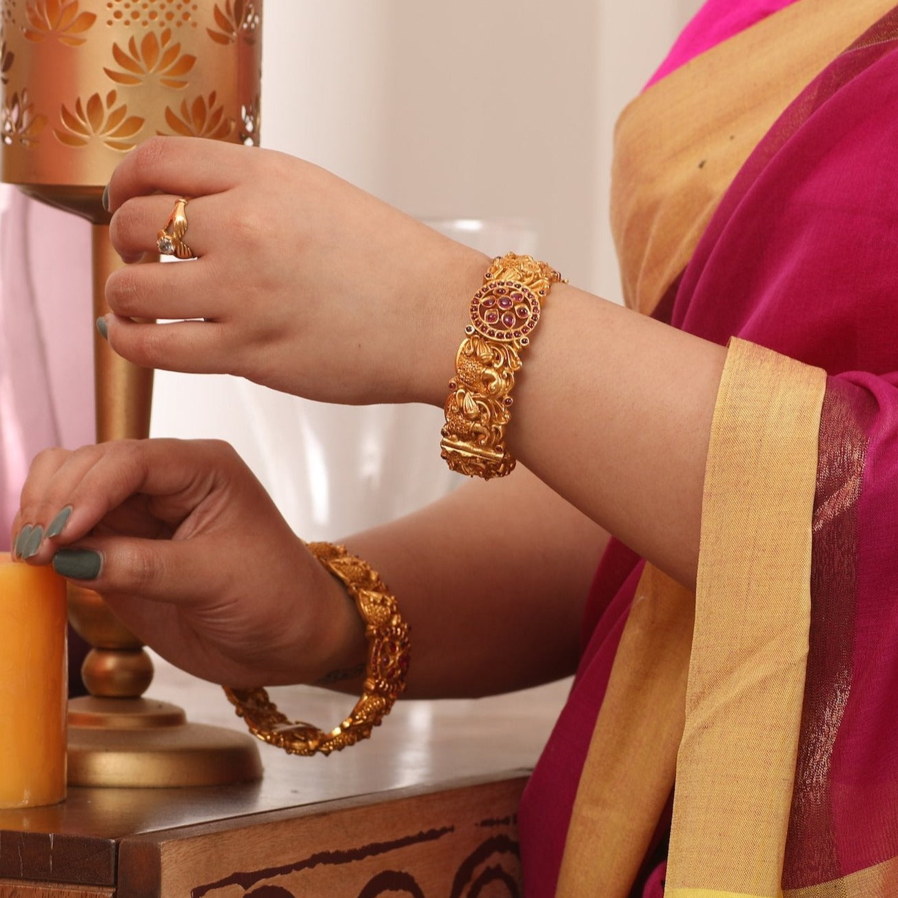 Traditional Punjabi Bracelet Dasti in Gold Plated Silver BG 054 – Deccan  Jewelry